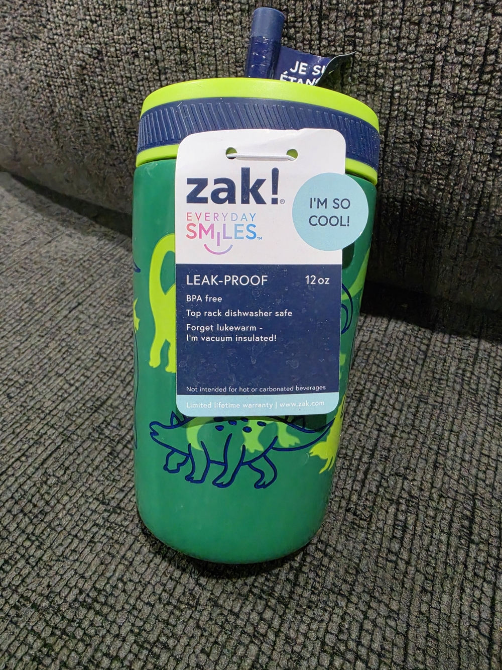 zak! Everyday Smiles Kids Green Leak-Proof 12oz Insulated Cup